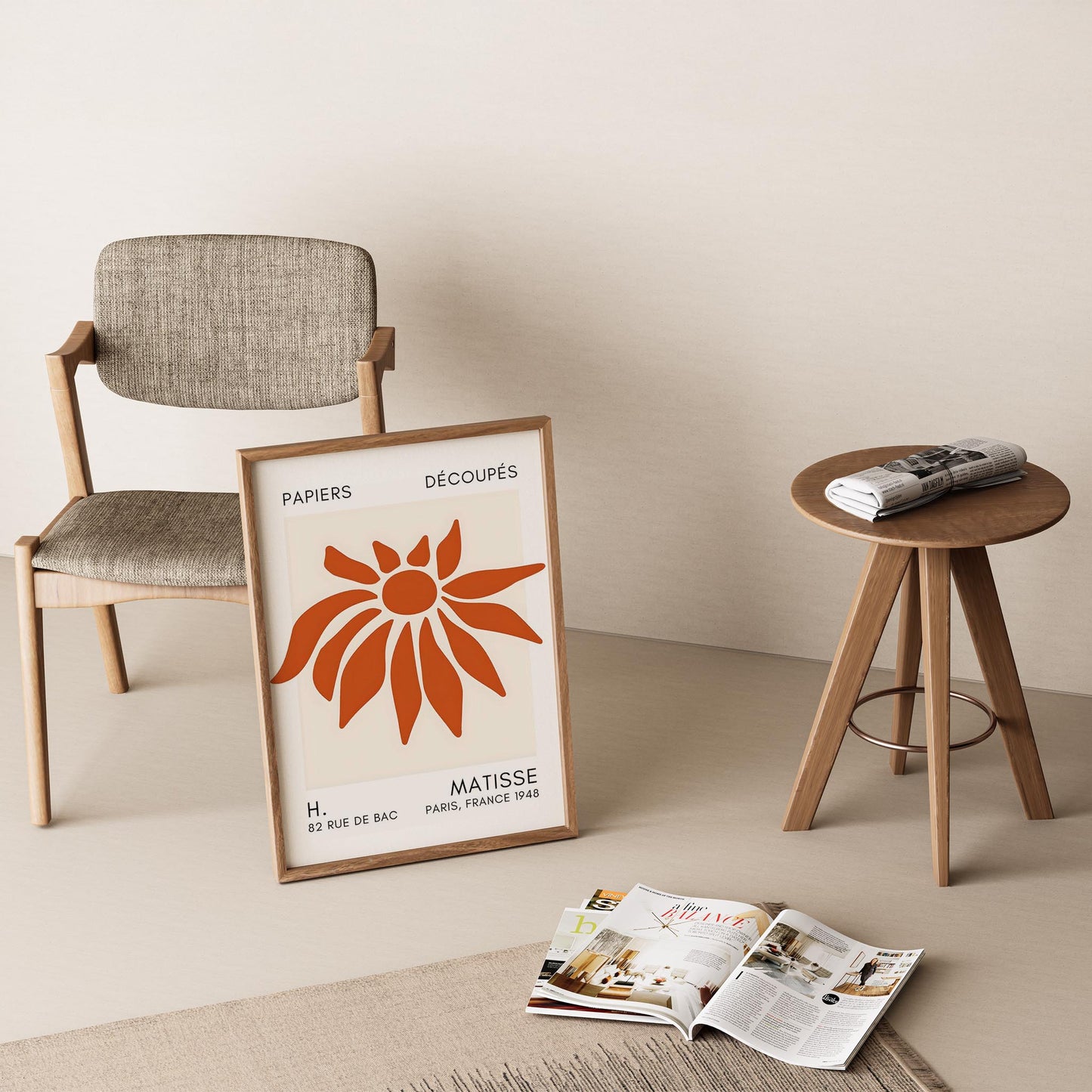 Matisse Kağıt Kesimleri Serisi Terracotta Soyut Çiçek I Duvar Tablosu