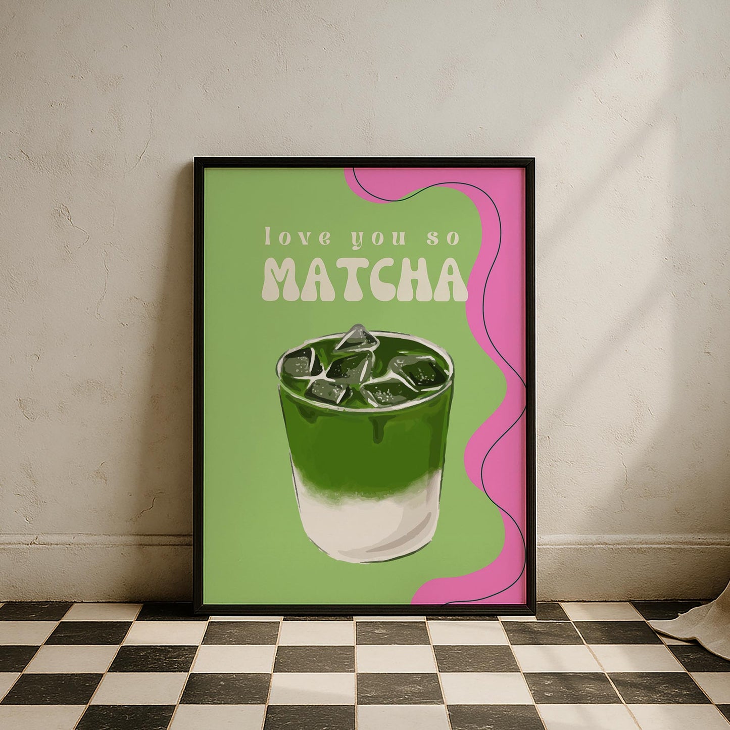 Love You So Matcha Latte Tipografi Mutfak Duvar Tablosu