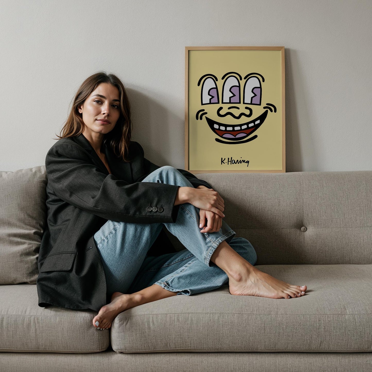 Gülümseyen Yüz - Keith Haring Ahşap Duvar Tablosu