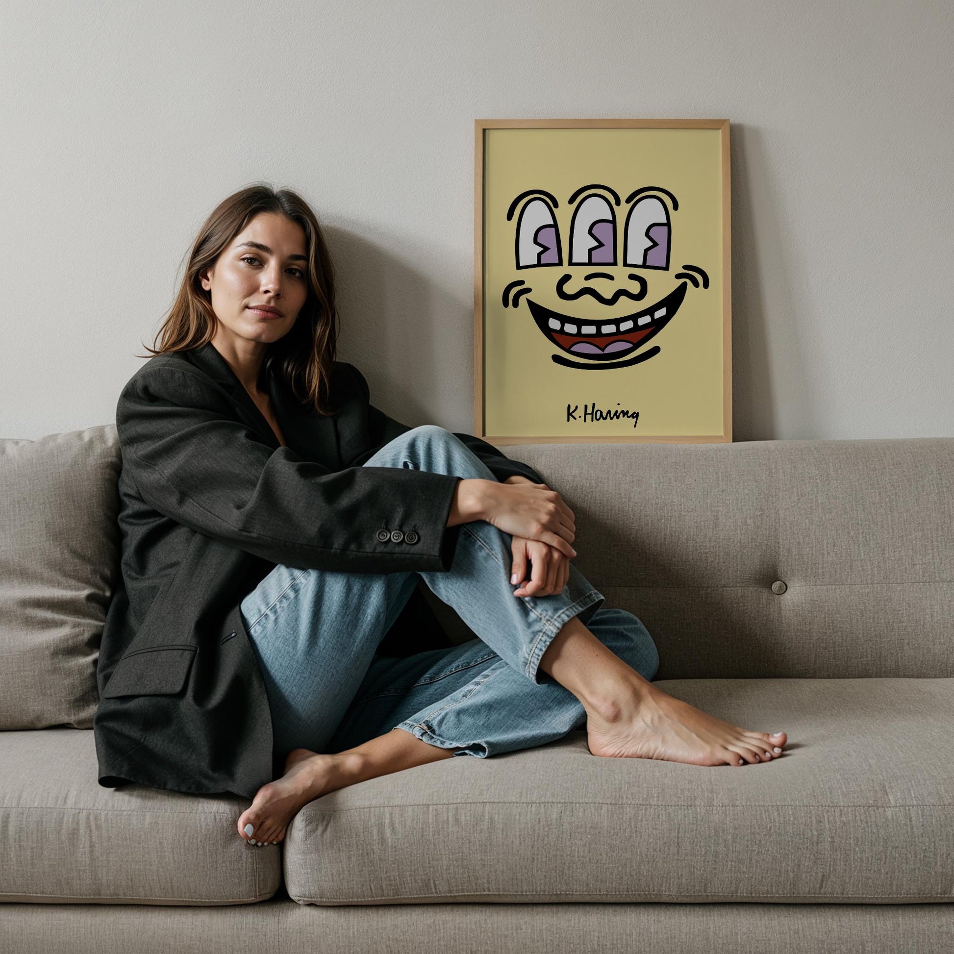 Gülümseyen Yüz - Keith Haring Ahşap Duvar Tablosu