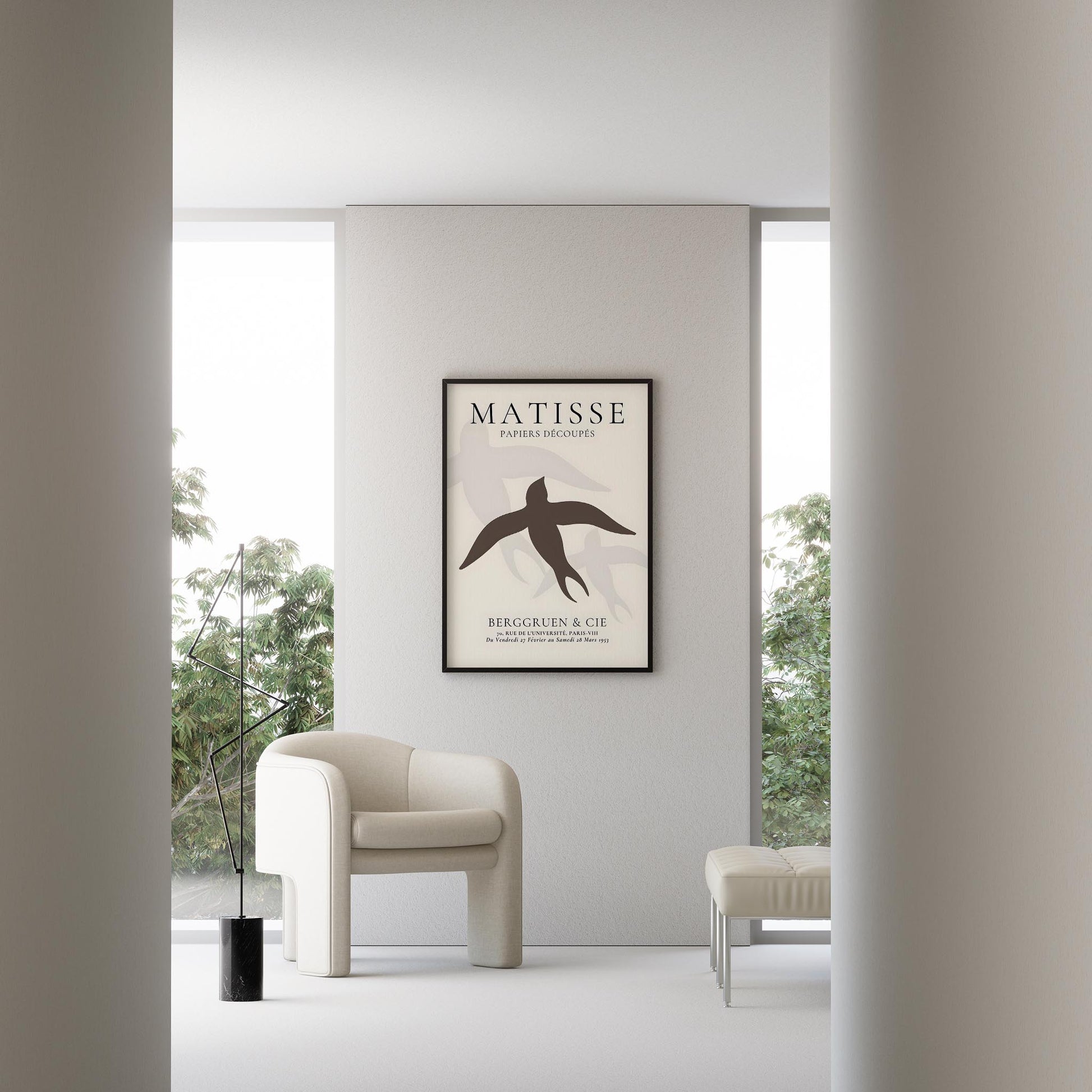 Matisse Kağıt Kesimleri Serisi Minimalist Kahve Tonları Kuş I Duvar Tablosu