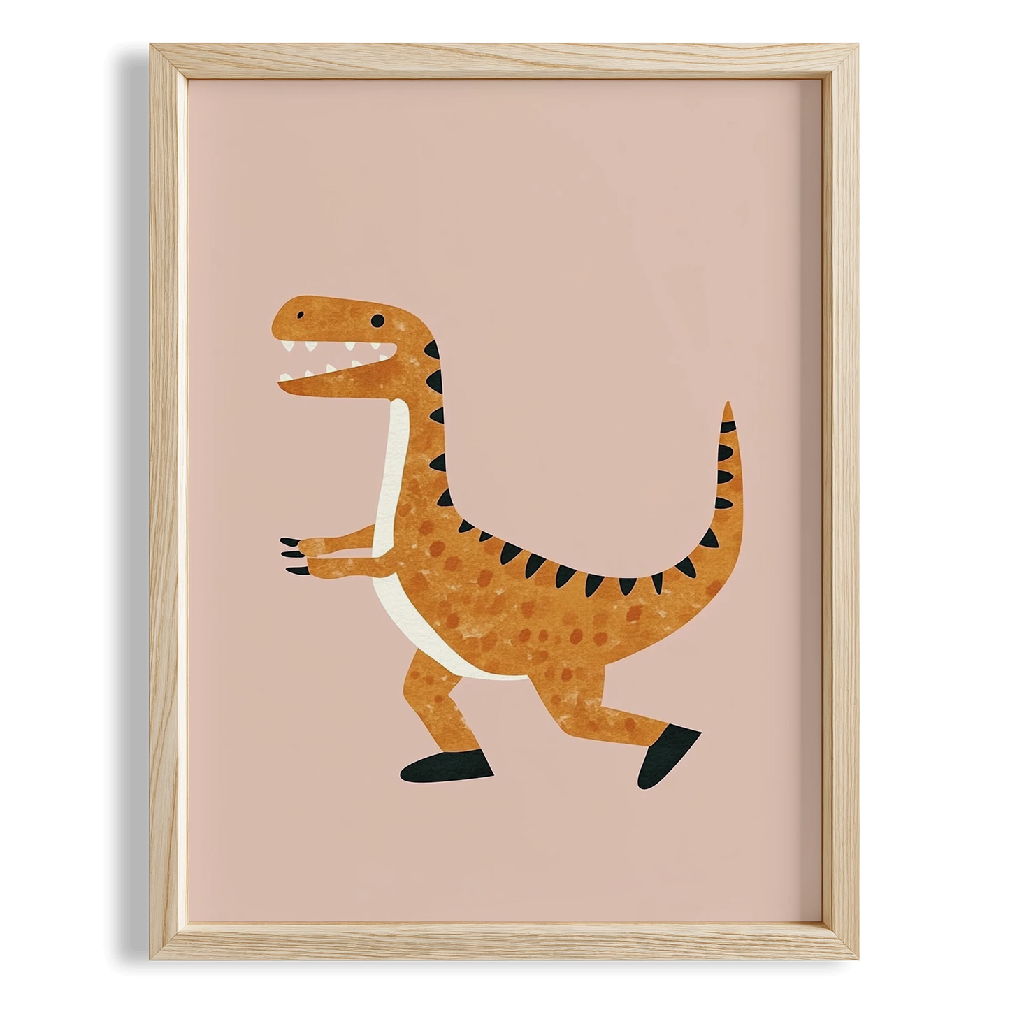 Koşan Dinozor Temalı Pudra Fonlu Çocuk Odası Ahşap Tablo
