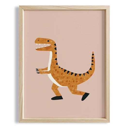 Koşan Dinozor Temalı Pudra Fonlu Çocuk Odası Ahşap Tablo