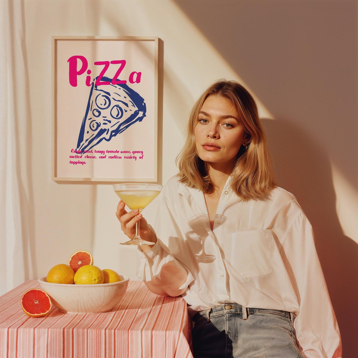 Pizza Çizim Akdeniz İtalya Koleksiyonu Mutfak Duvar Tablosu III