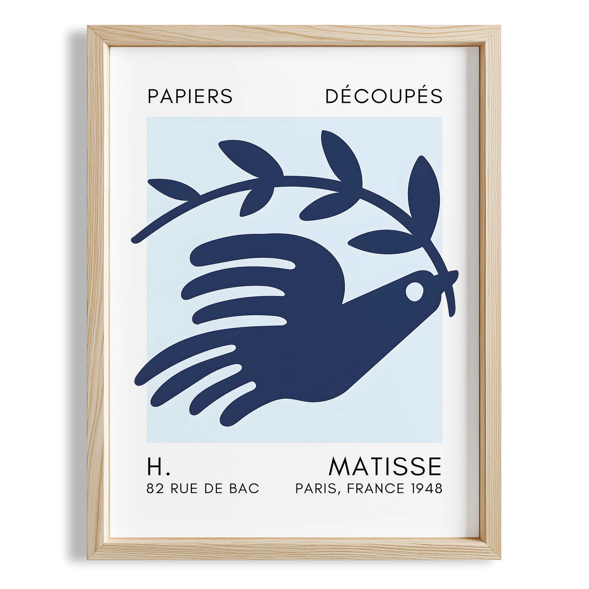 Matisse Kağıt Kesimleri Serisi Mavi Soyut Güvercin I Duvar Tablosu
