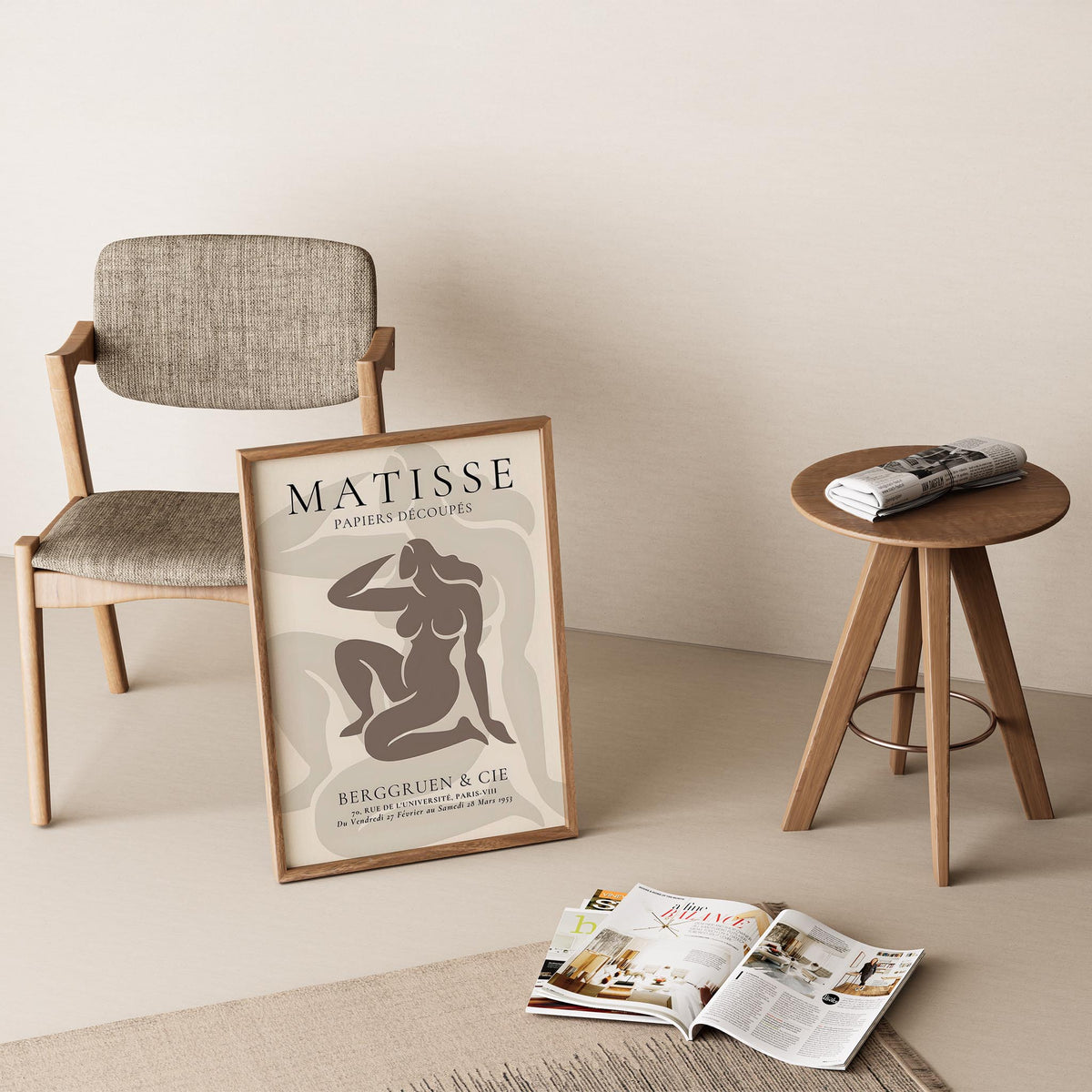 Matisse Kağıt Kesimleri Serisi Minimalist Bej Kadın Figürü I Duvar Tablosu