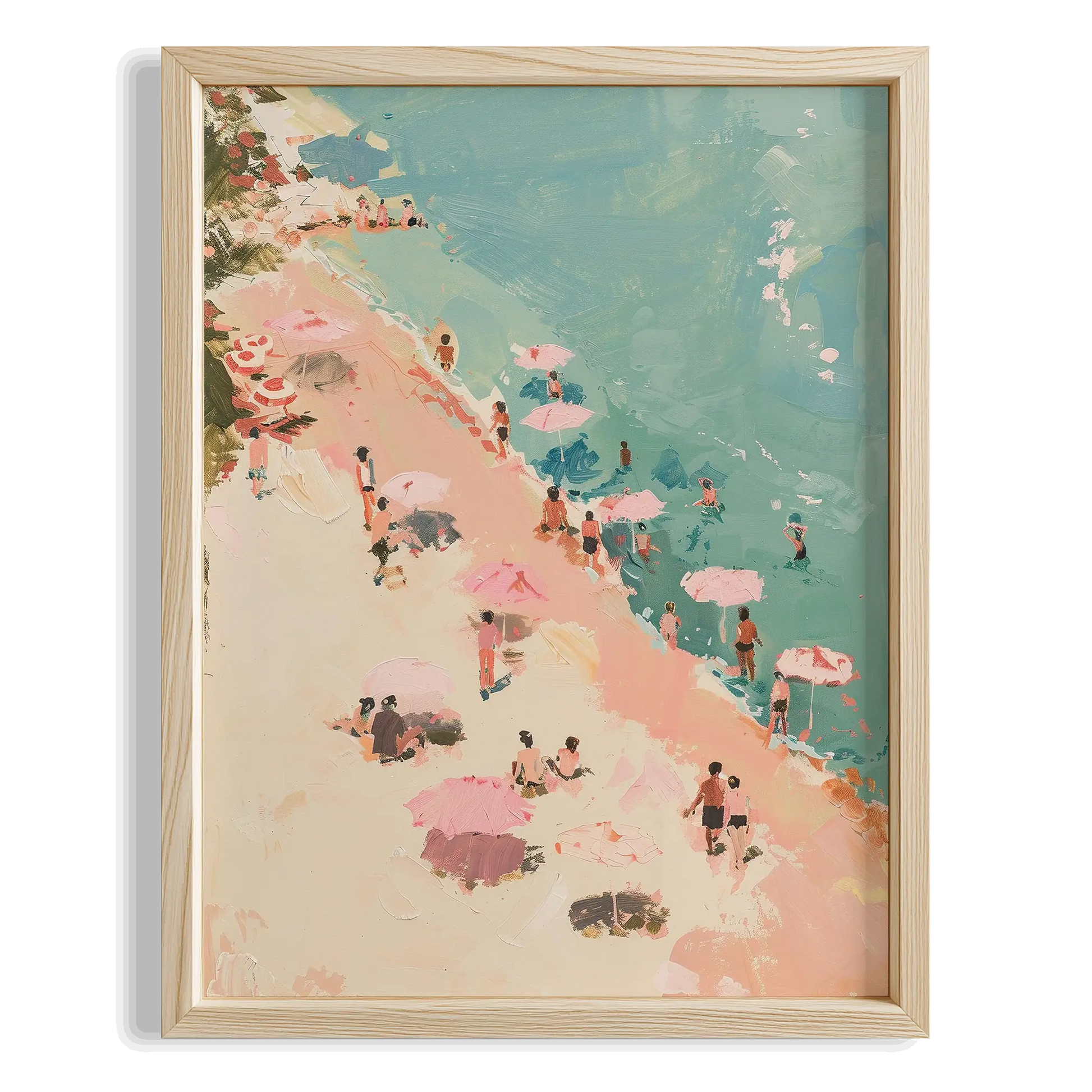 Pembe Şemsiyeli Plaj Pastel Maximalist - Duvar Tablosu