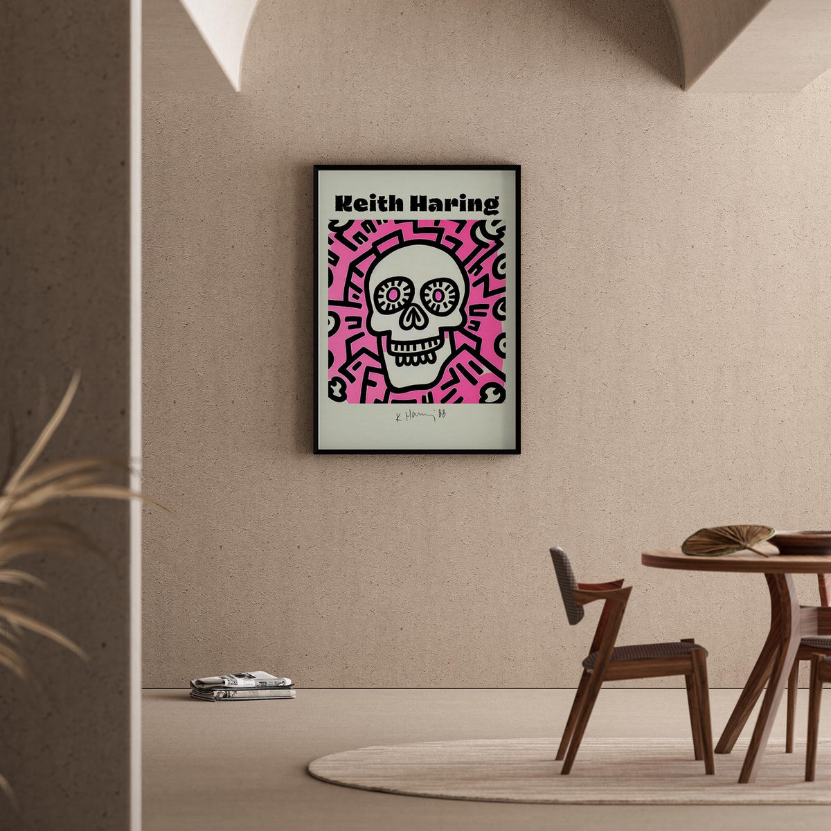 Kafatası - Keith Haring Ahşap Duvar Tablosu
