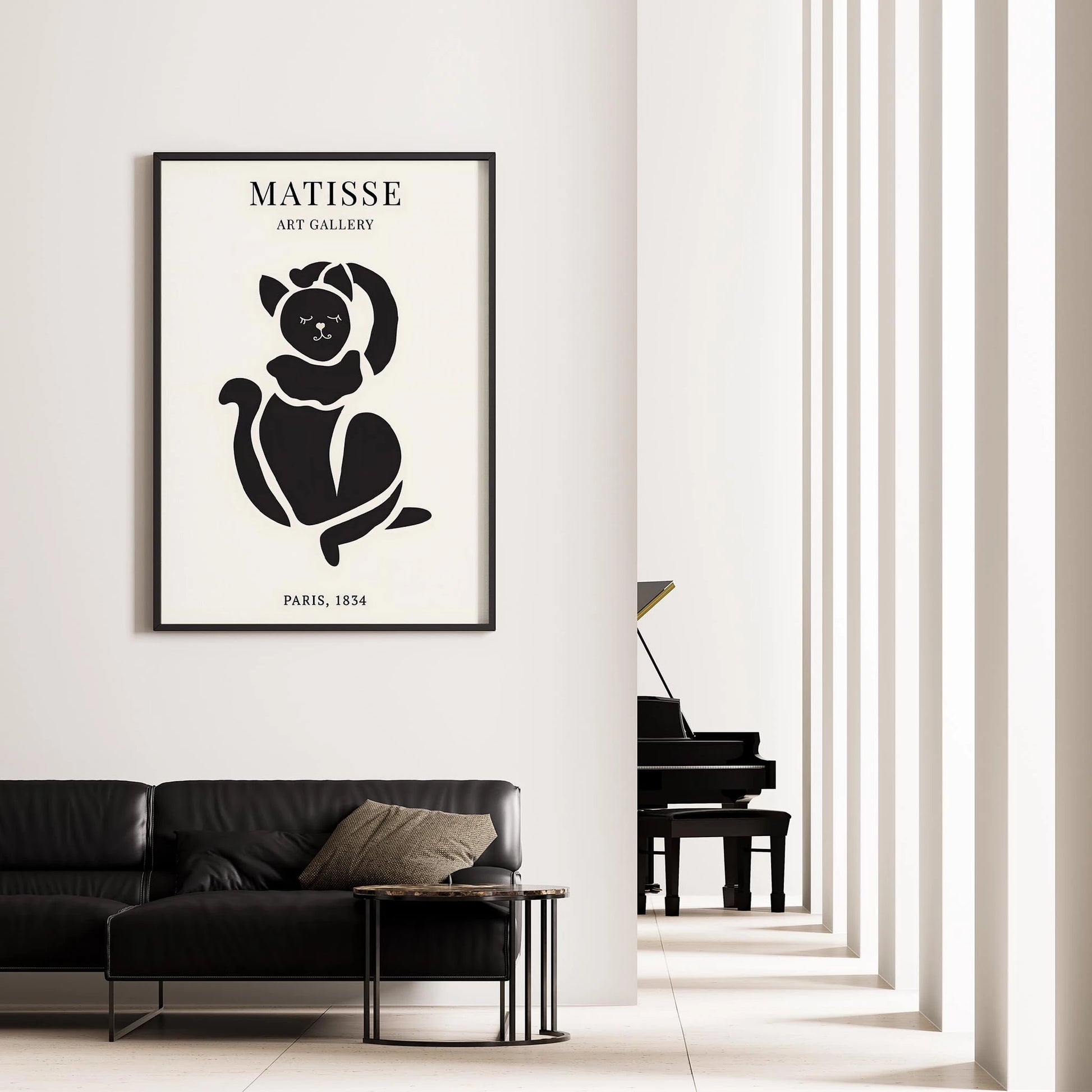 Matisse Kağıt Kesimleri Serisi Minimalist Siyah Dişi Kedi I Duvar Tablosu