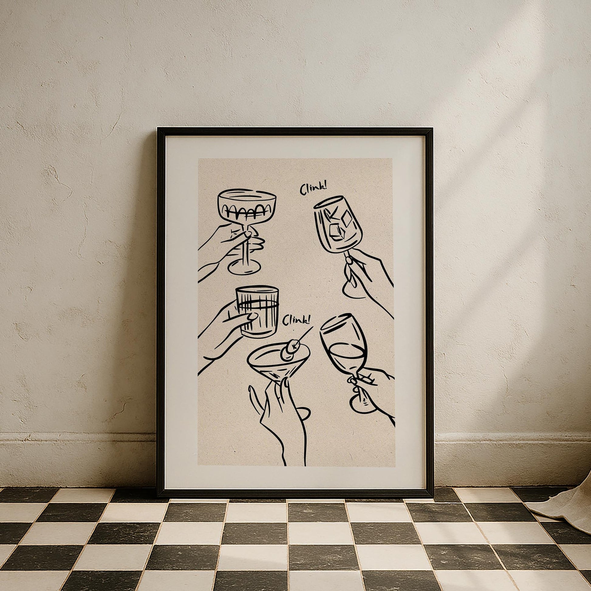Cheers Tipografi Kokteyller Mutfak Duvar Tablosu