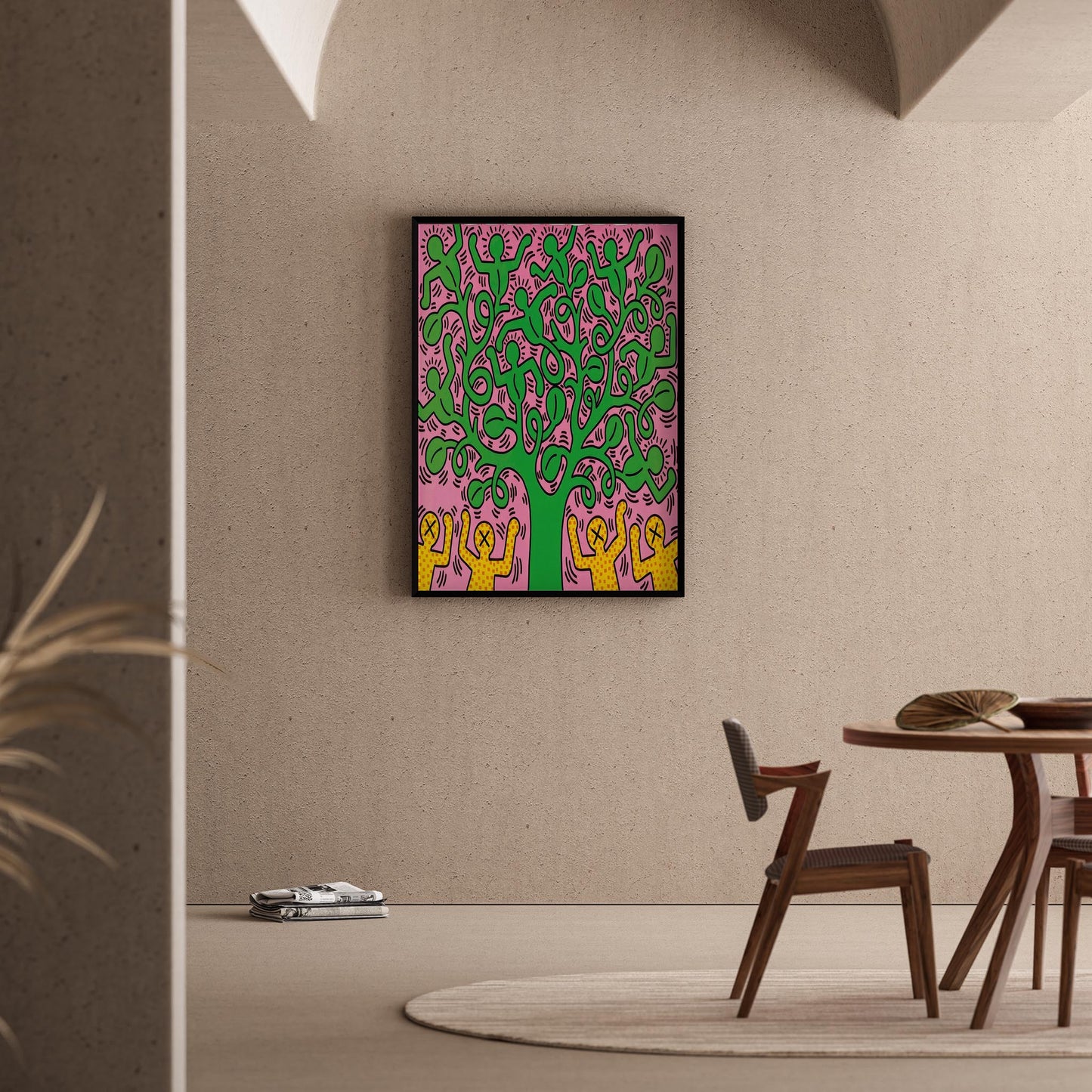 Ağaç Altında Figürler - Keith Haring Ahşap Duvar Tablosu