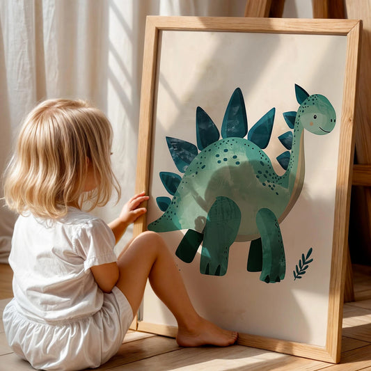 Sevimli Yeşil Dinozor Erkek Çocuk Odası Ahşap Tablo