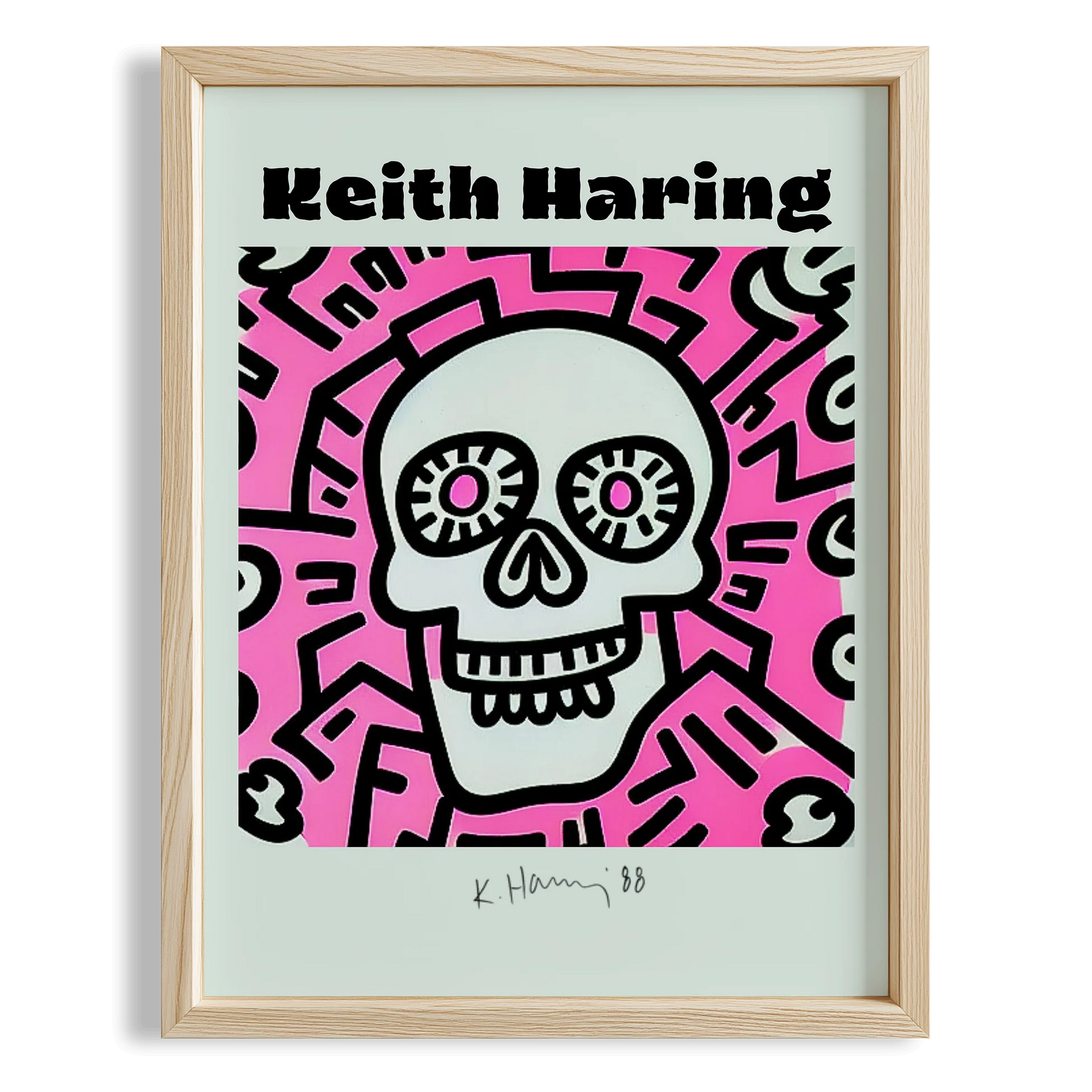 Kafatası - Keith Haring Ahşap Duvar Tablosu