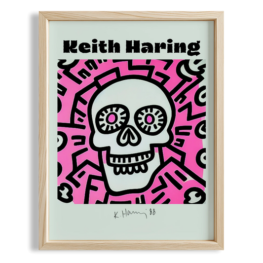 Kafatası - Keith Haring Ahşap Duvar Tablosu