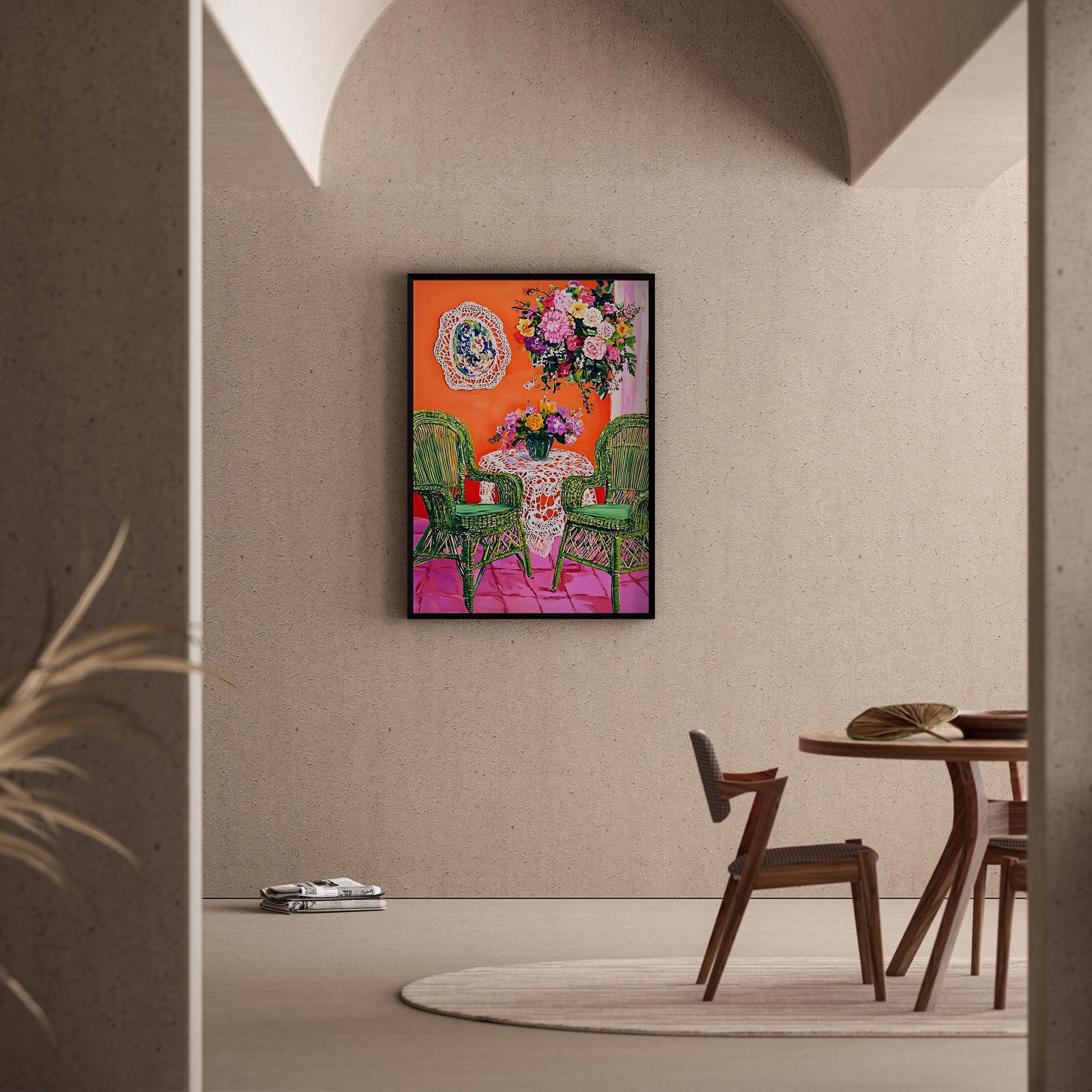 Henri Matisse İlhamlı Bahçe Terasında Renkli Sohbet Yağlı Boya I Duvar Tablosu