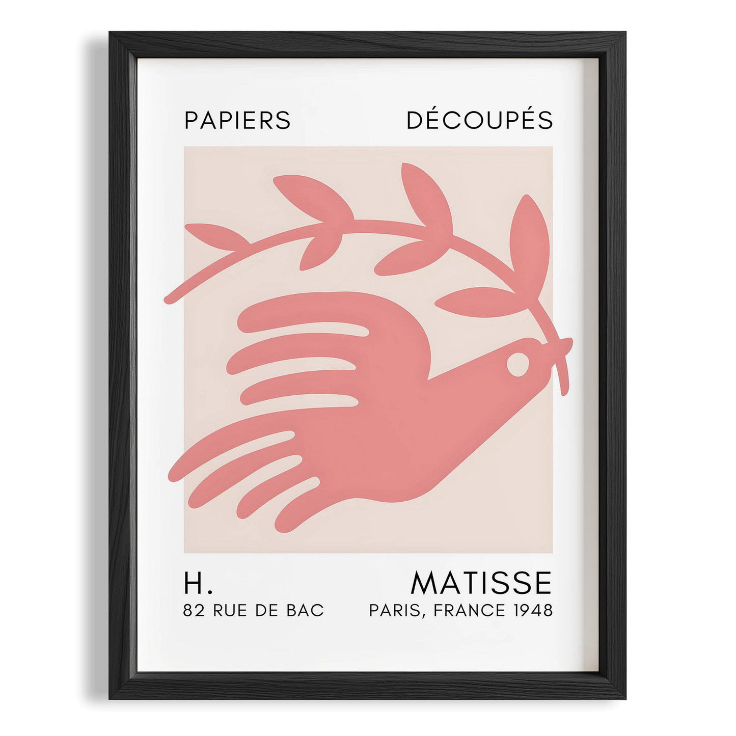Matisse Kağıt Kesimleri Serisi Toz Pembe Soyut Güvercin I Duvar Tablosu