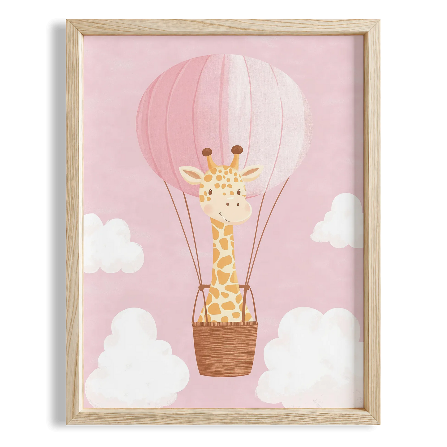 Uçan Balon ve Zürafa - Pembe Fon