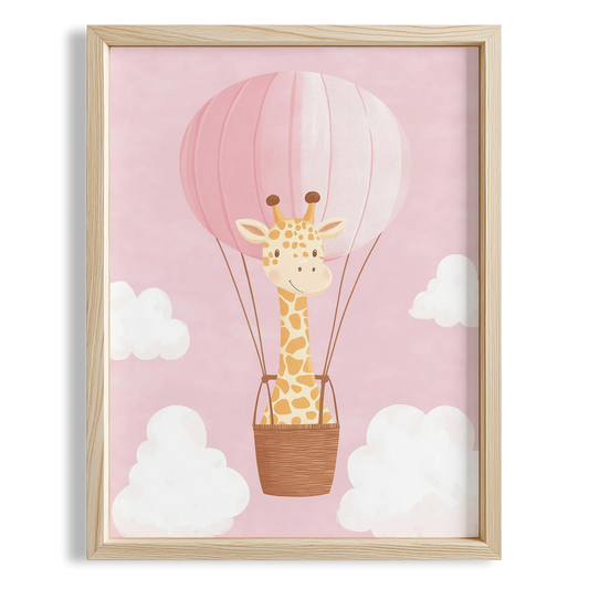Uçan Balon ve Zürafa - Pembe Fon
