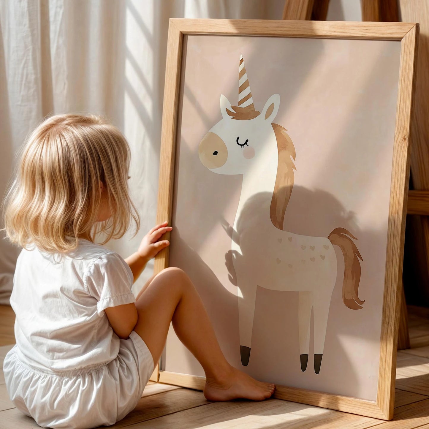 Minik Kalpli Unicorn - Bohem Kız Çocuk Odası Ahşap Tablo