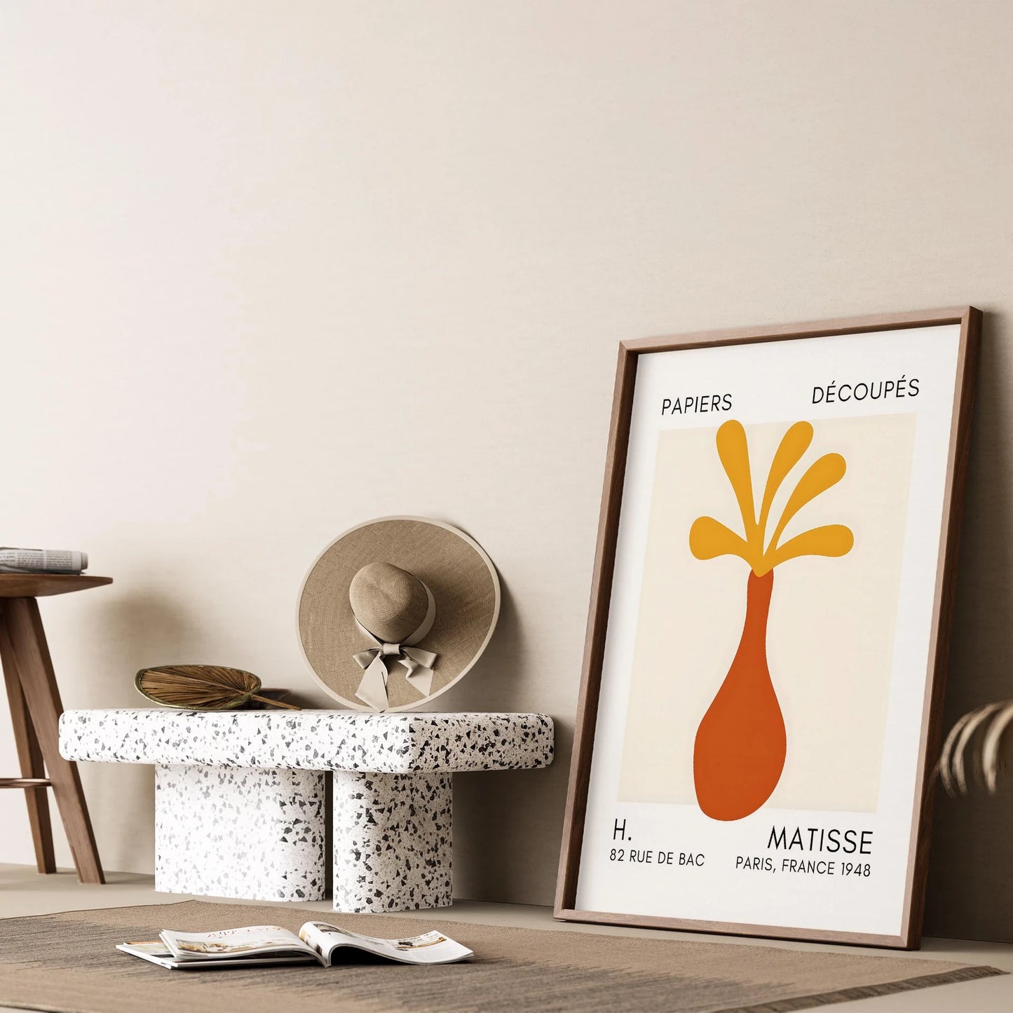 Matisse Kağıt Kesimleri Serisi Terracotta Sarı Soyut Vazo I Duvar Tablosu