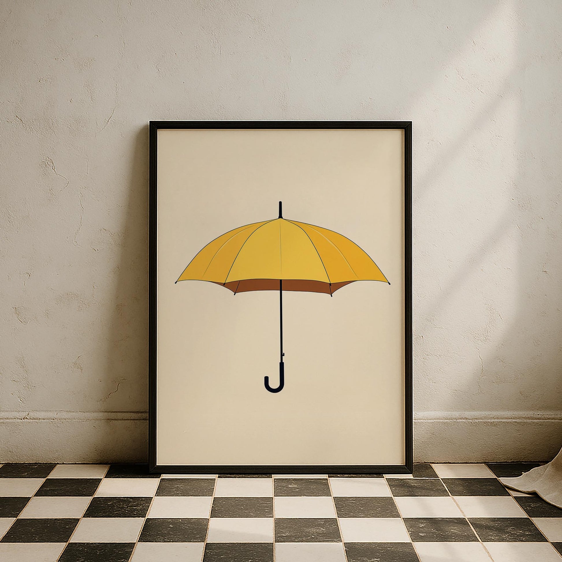 Sarı Şemsiye Minimalist Çizim - Duvar Tablosu