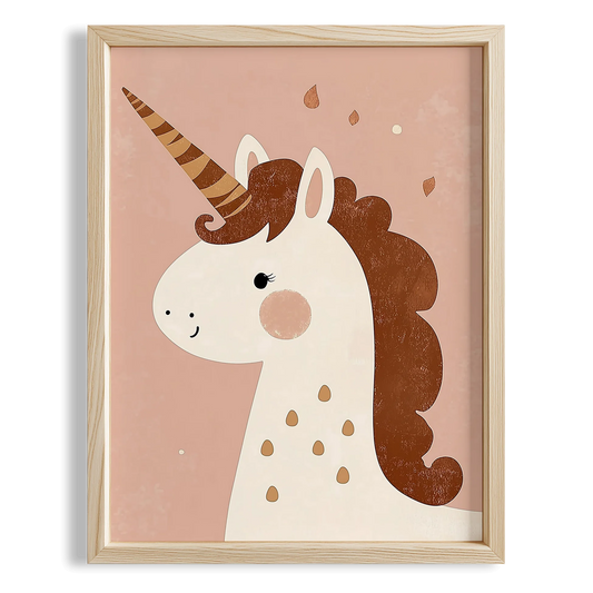 Kahve Yeleli Unicorn - Bohem Kız Çocuk Odası Ahşap Tablo