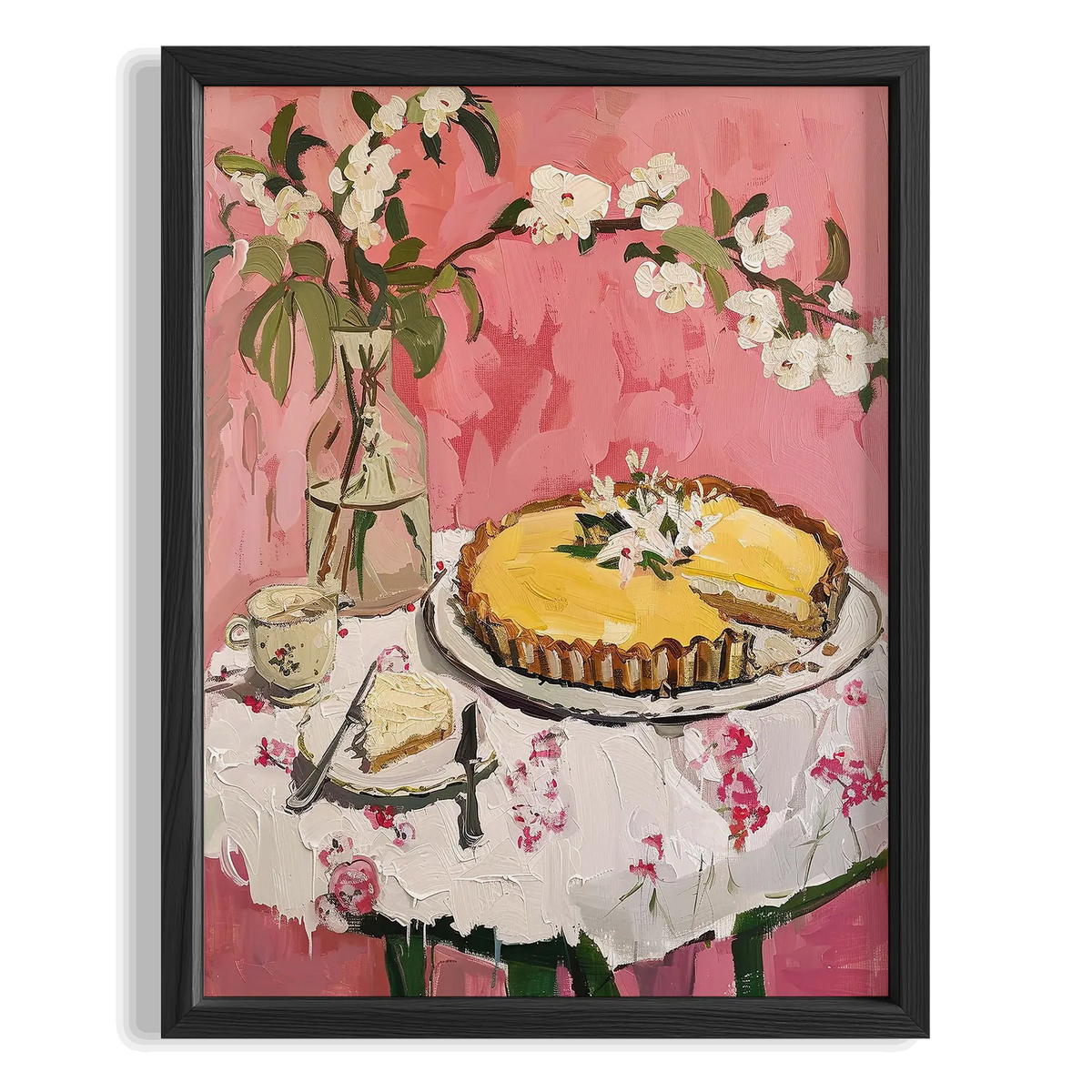 Çiçekler ve Limon Tart Fransız Stil Tatlı Mutfak Duvar Tablosu
