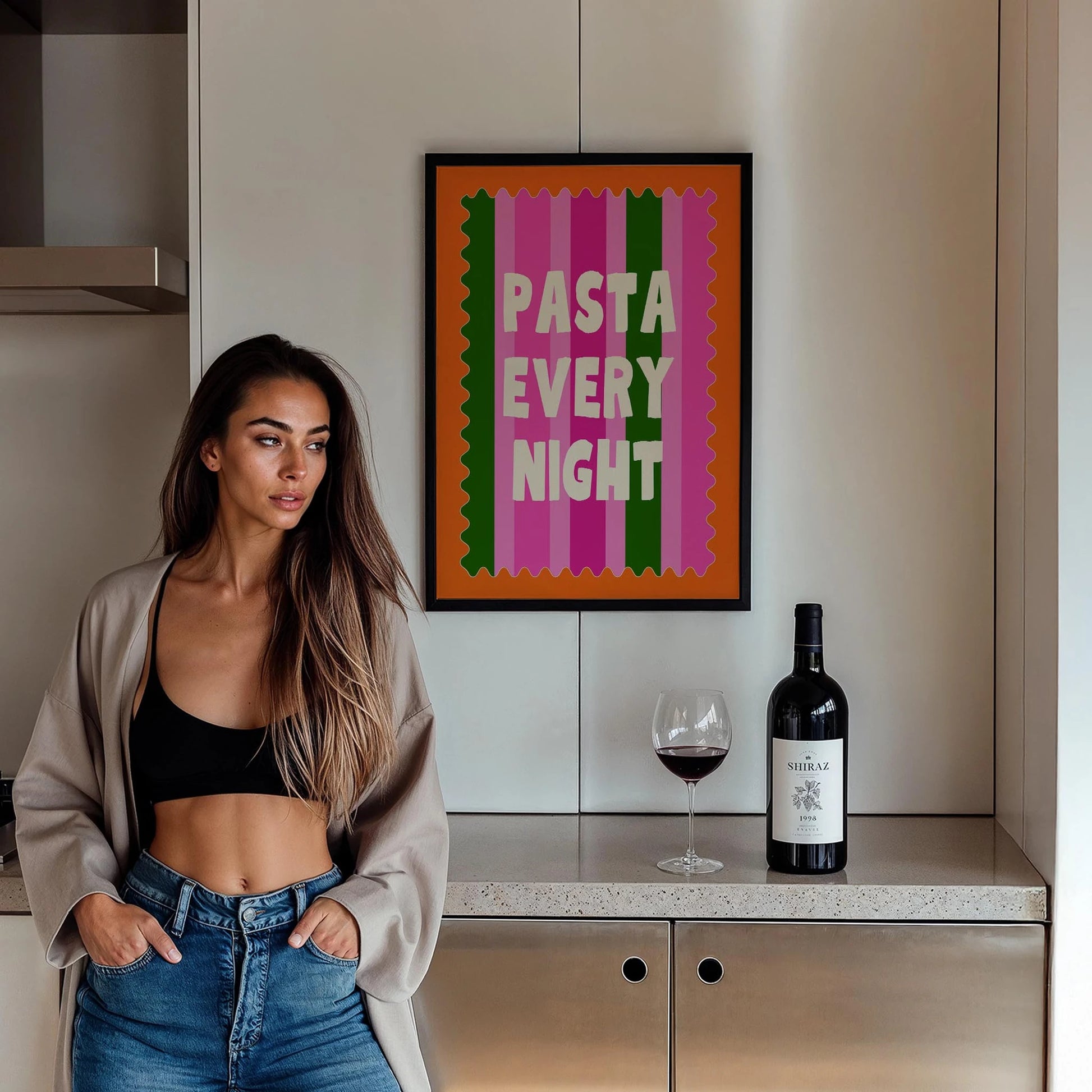 Pasta Every Night Her Gün Makarna Tipografi Mutfak Duvar Tablosu