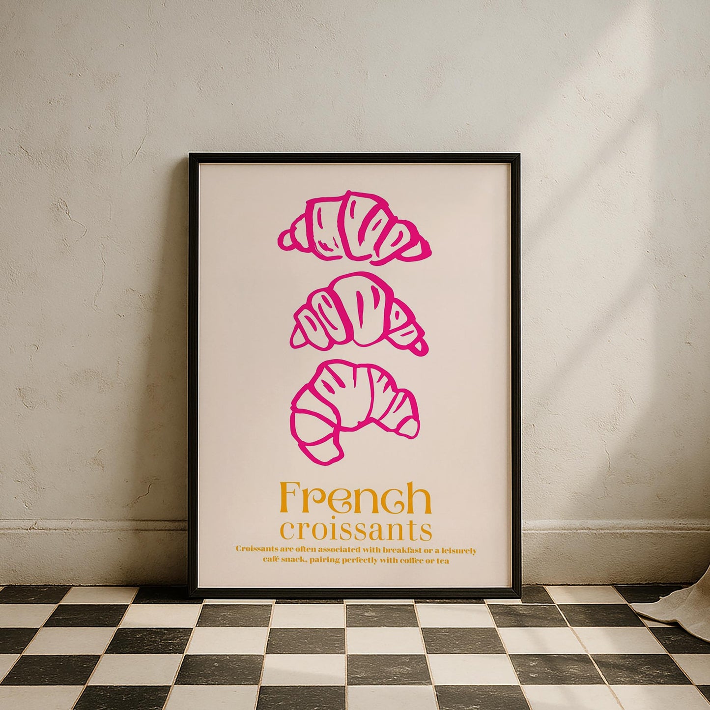 French Croissants Pembe Fransız Kahvaltı Kültürü Mutfak Duvar Tablosu