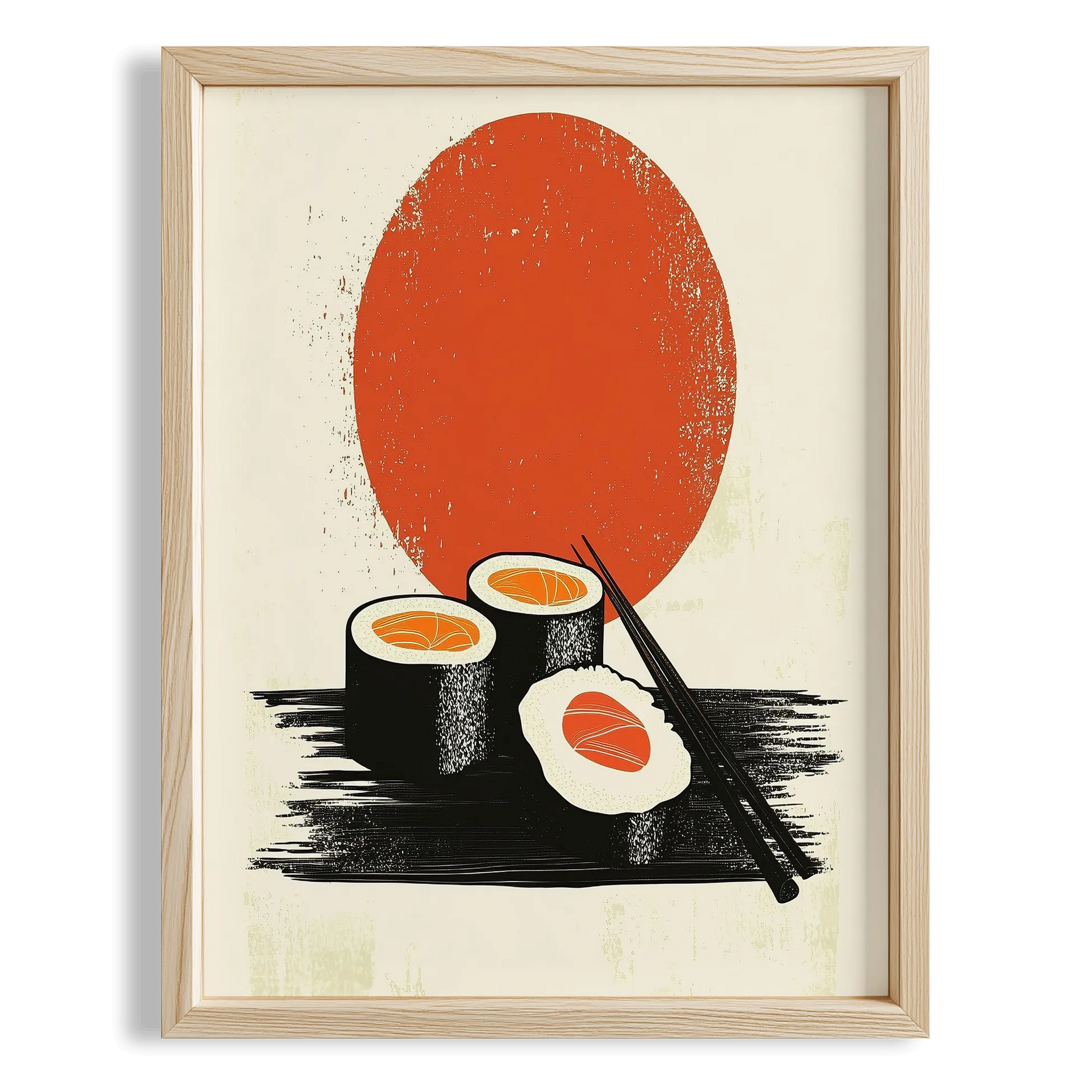 Japon Güneşi ve Sushi Retro Japon Tarzı Mutfak Duvar Tablosu