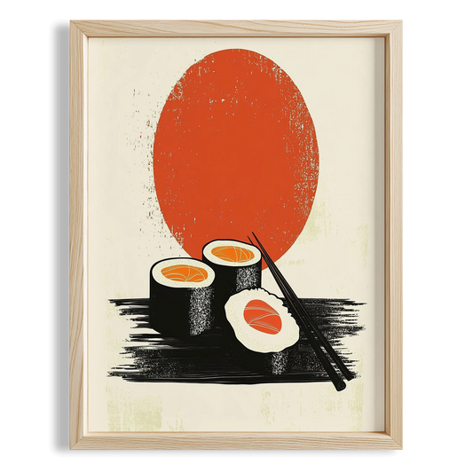 Japon Güneşi ve Sushi Retro Japon Tarzı Mutfak Duvar Tablosu