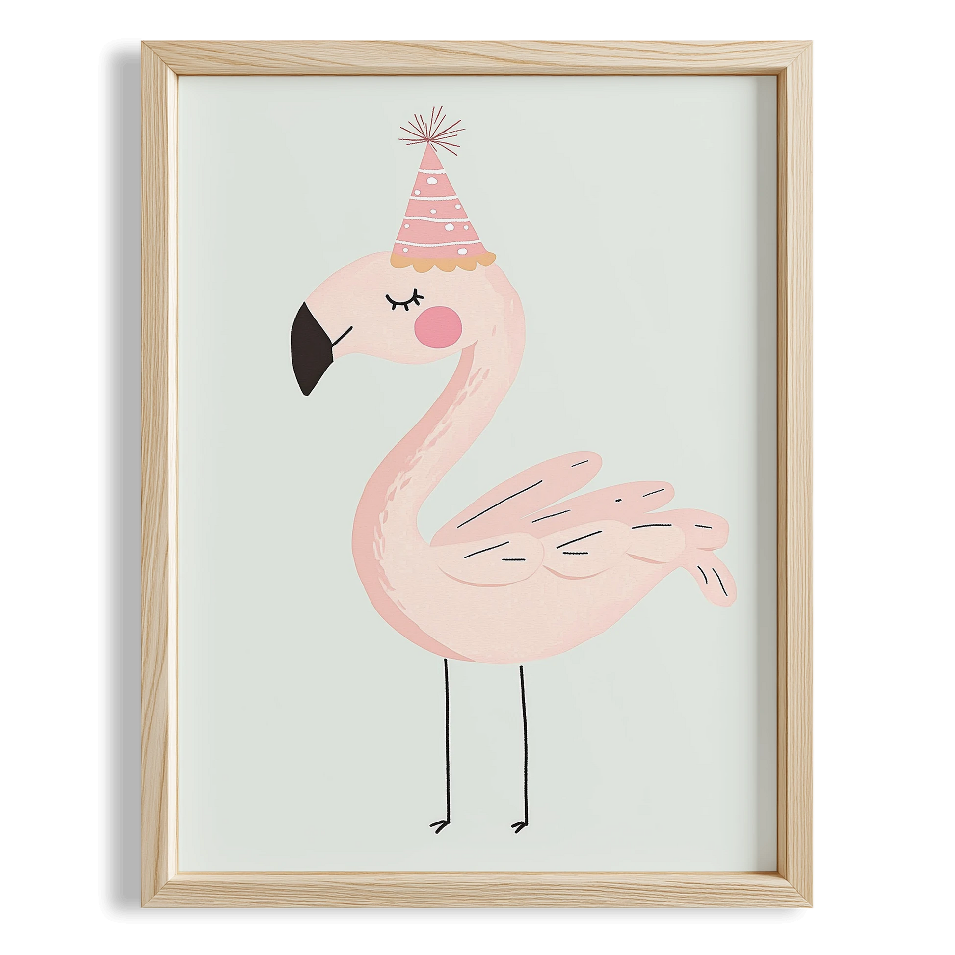 Şapkalı Flamingo - Çocuk Odası Ahşap Tablo