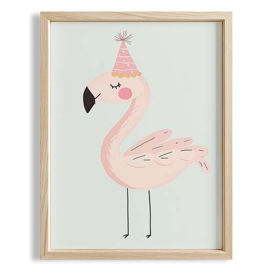 Şapkalı Flamingo - Çocuk Odası Ahşap Tablo