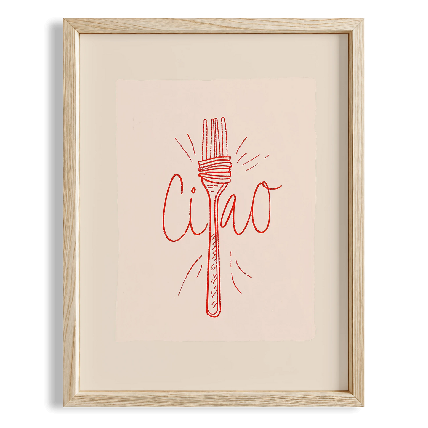 Ciao İtalyanca Tipografi Makarnalı Minimal Mutfak Duvar Tablosu