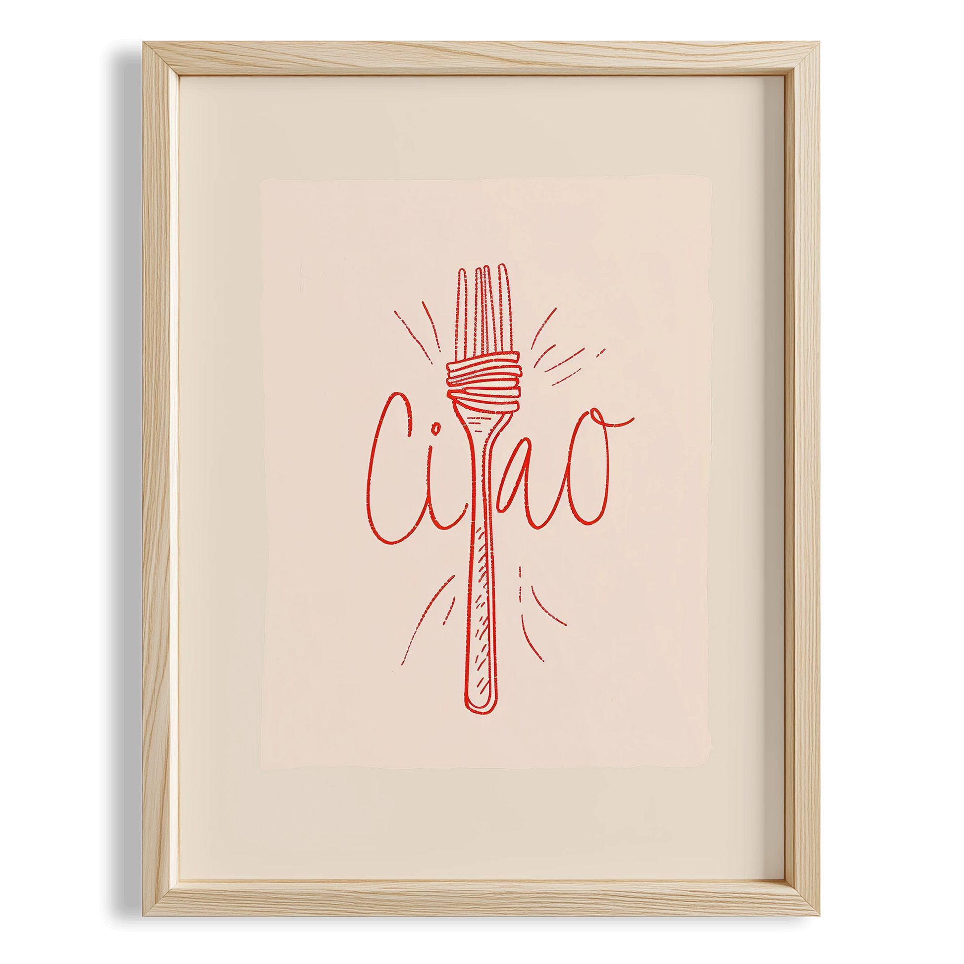 Ciao İtalyanca Tipografi Makarnalı Minimal Mutfak Duvar Tablosu