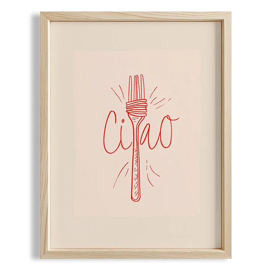Ciao İtalyanca Tipografi Makarnalı Minimal Mutfak Duvar Tablosu