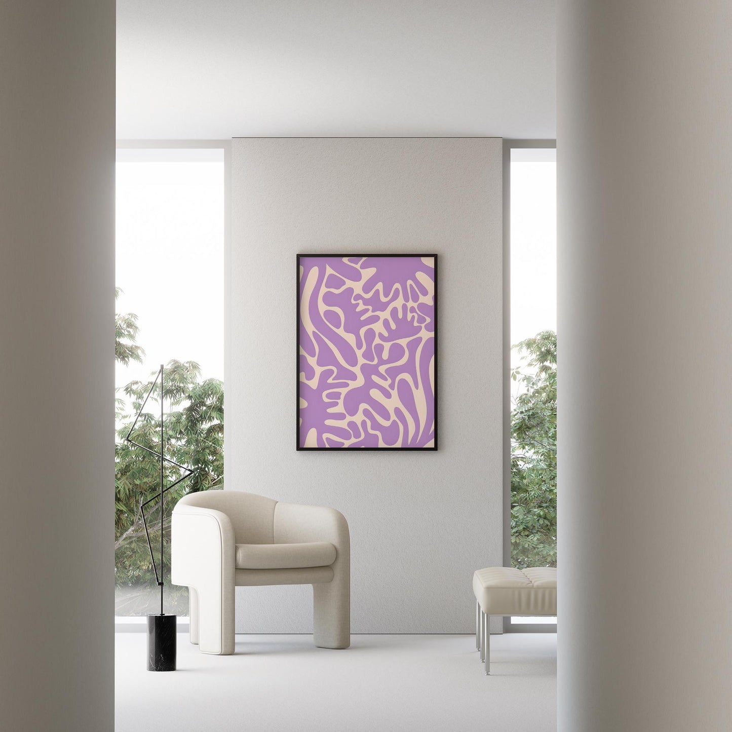 Matisse Kağıt Kesimleri Abstract Serisi Lila Bej Dallar I Duvar Tablosu