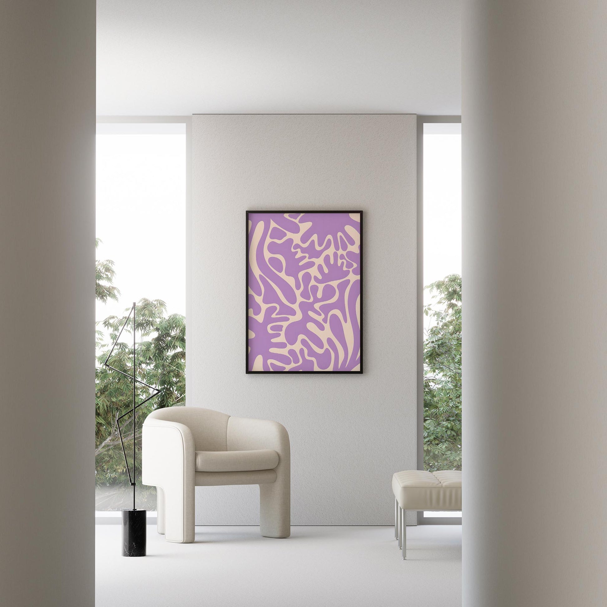 Matisse Kağıt Kesimleri Abstract Serisi Lila Bej Dallar I Duvar Tablosu