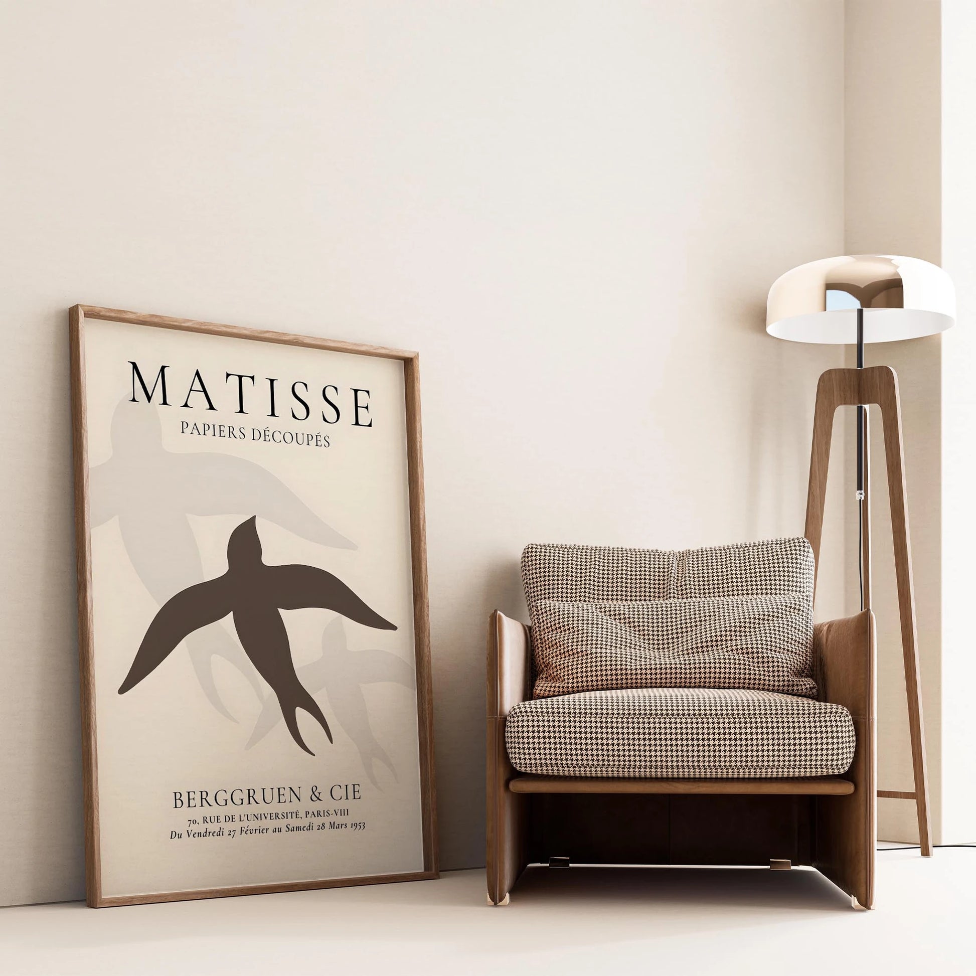 Matisse Kağıt Kesimleri Serisi Minimalist Kahve Tonları Kuş I Duvar Tablosu