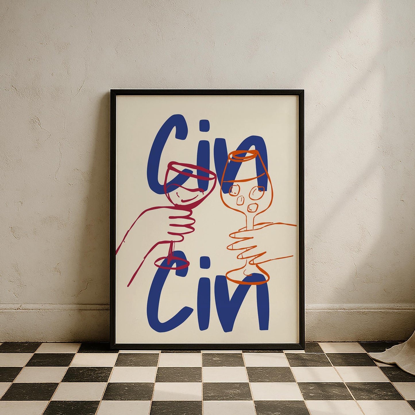 Cin Cin Şerefe Kokteyller Mavi Tipografi Mutfak Duvar Tablosu