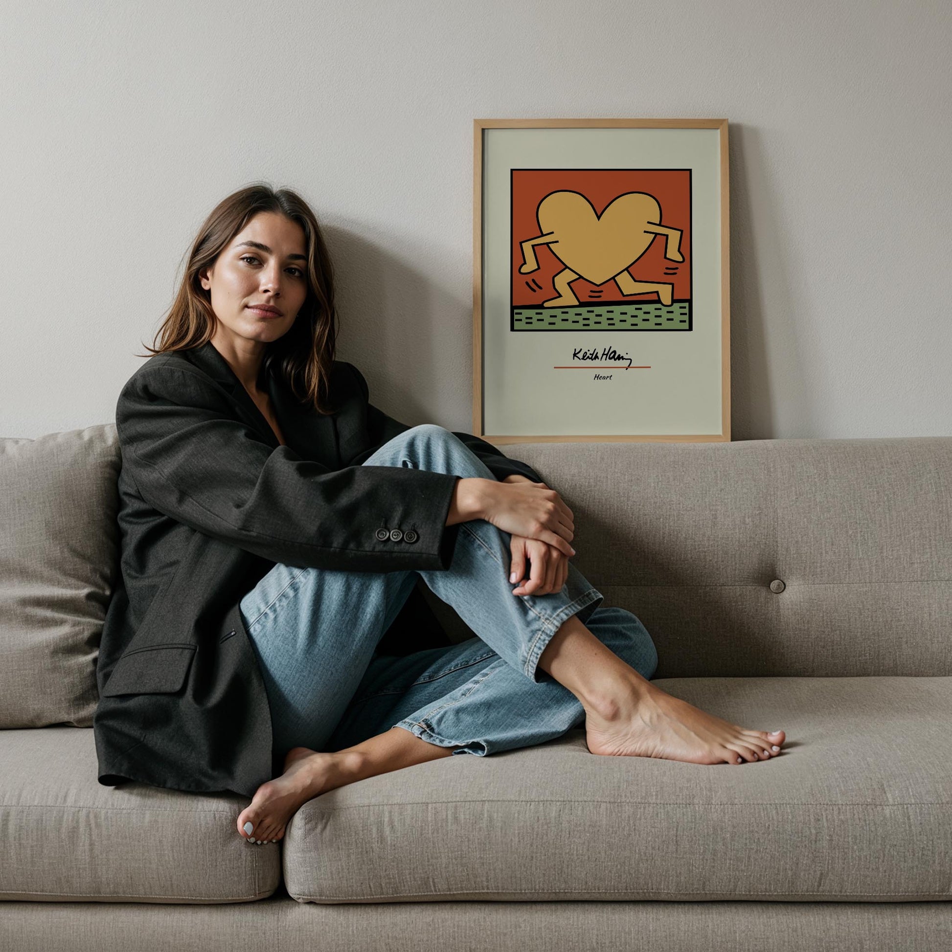 Kalp - Keith Haring Ahşap Duvar Tablosu