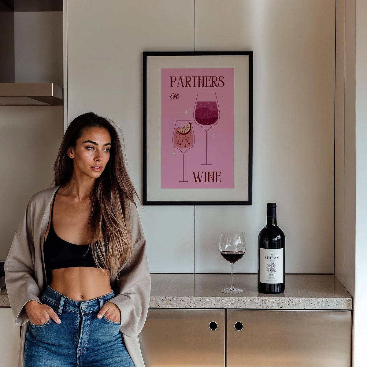 Wine Şarap Pembe Tipografi Mutfak Duvar Tablosu