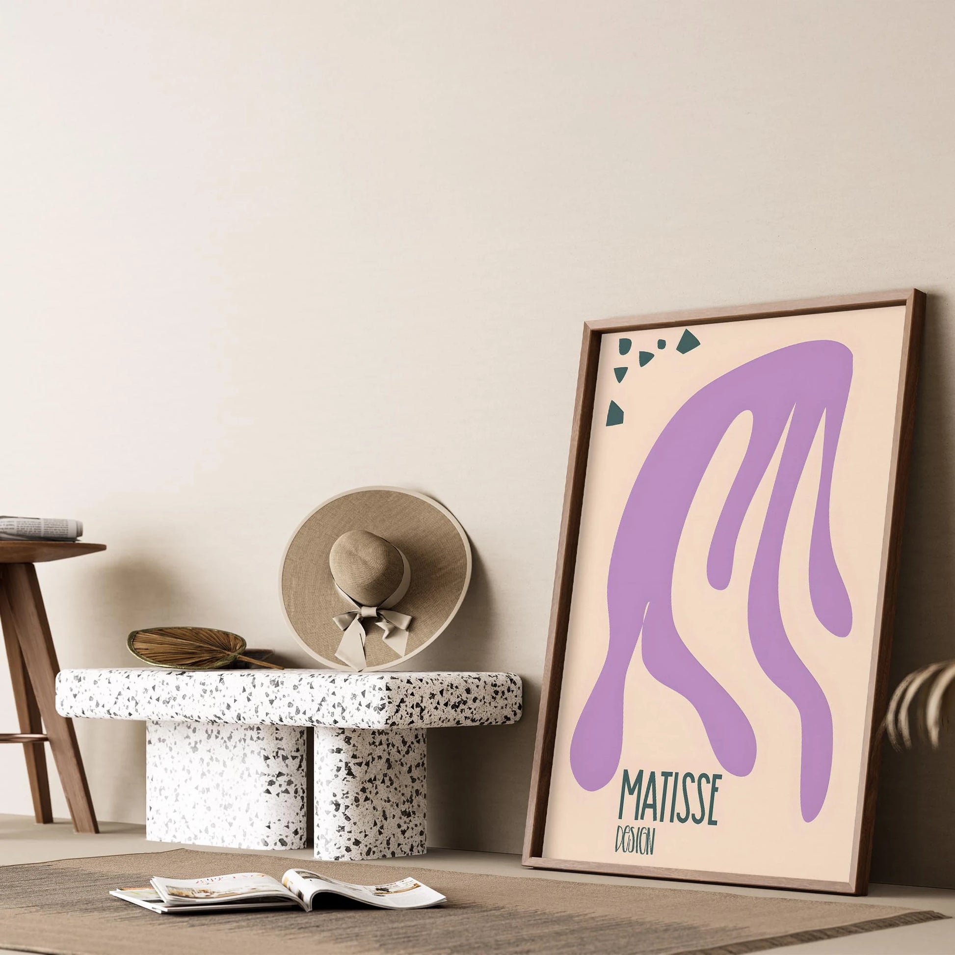 Matisse Kağıt Kesimleri Abstract Serisi Lila Bej Yaprak I Duvar Tablosu