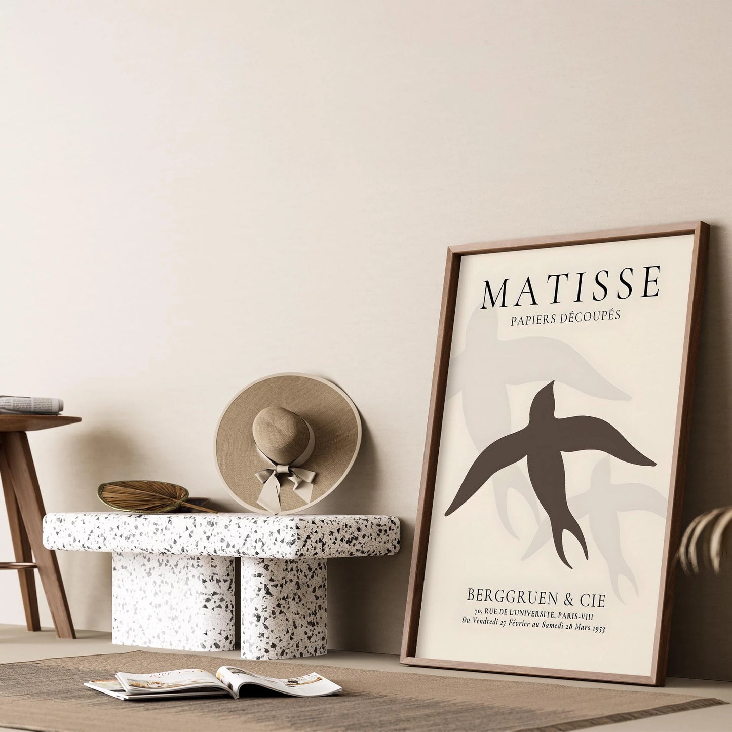 Matisse Kağıt Kesimleri Serisi Minimalist Kahve Tonları Kuş I Duvar Tablosu