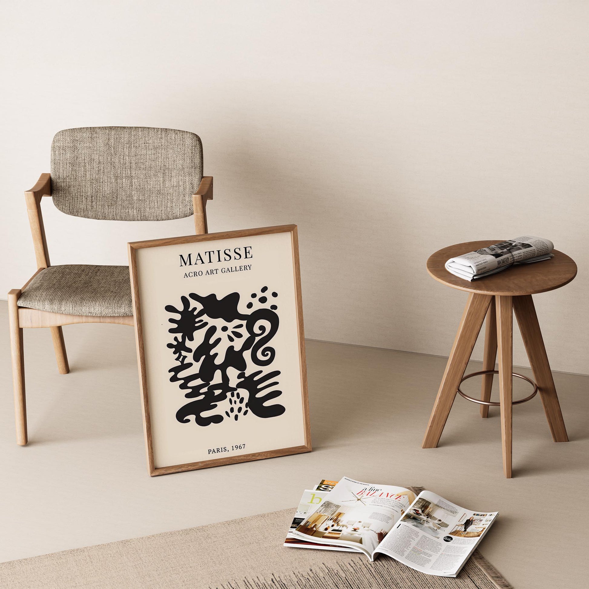 Matisse Kağıt Kesimleri Serisi Siyah Soyut Dal ve Çiçek Deseni II Duvar Tablosu