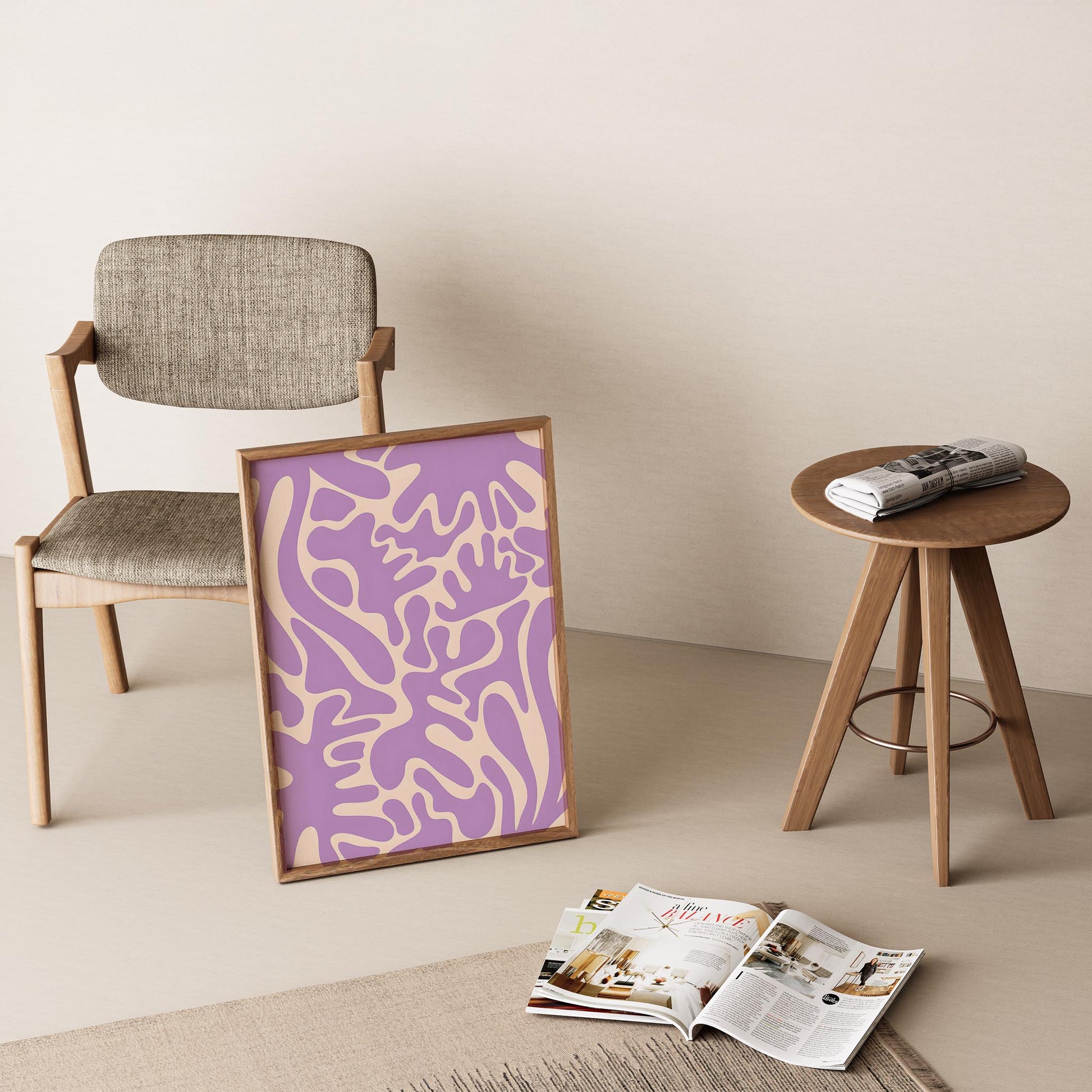 Matisse Kağıt Kesimleri Abstract Serisi Lila Bej Dallar I Duvar Tablosu