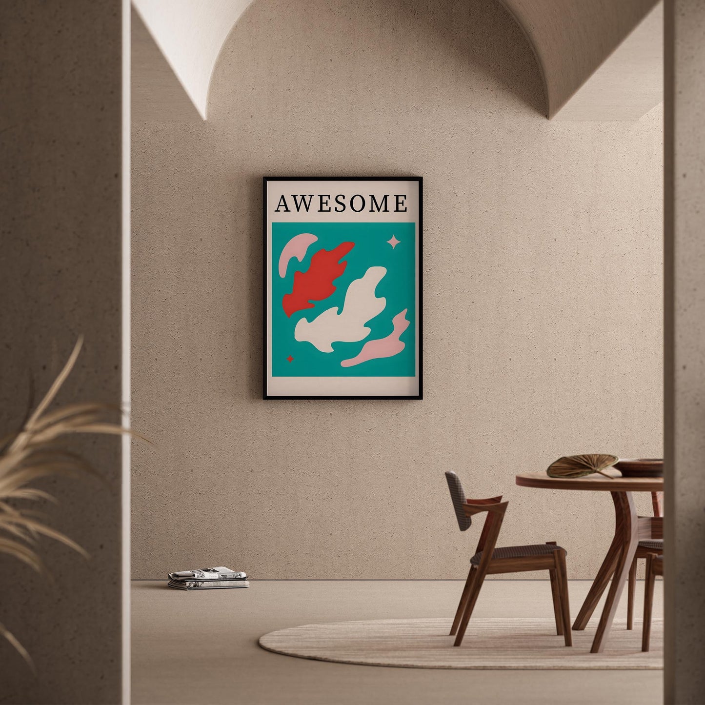 Matisse Kağıt Kesimleri Abstract Serisi Turkuaz AWESOME Tipografi I Duvar Tablosu