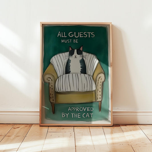 Kedi Baskı I - "All Guests Must Be Approved by the Cat" (Siyah Kedi)