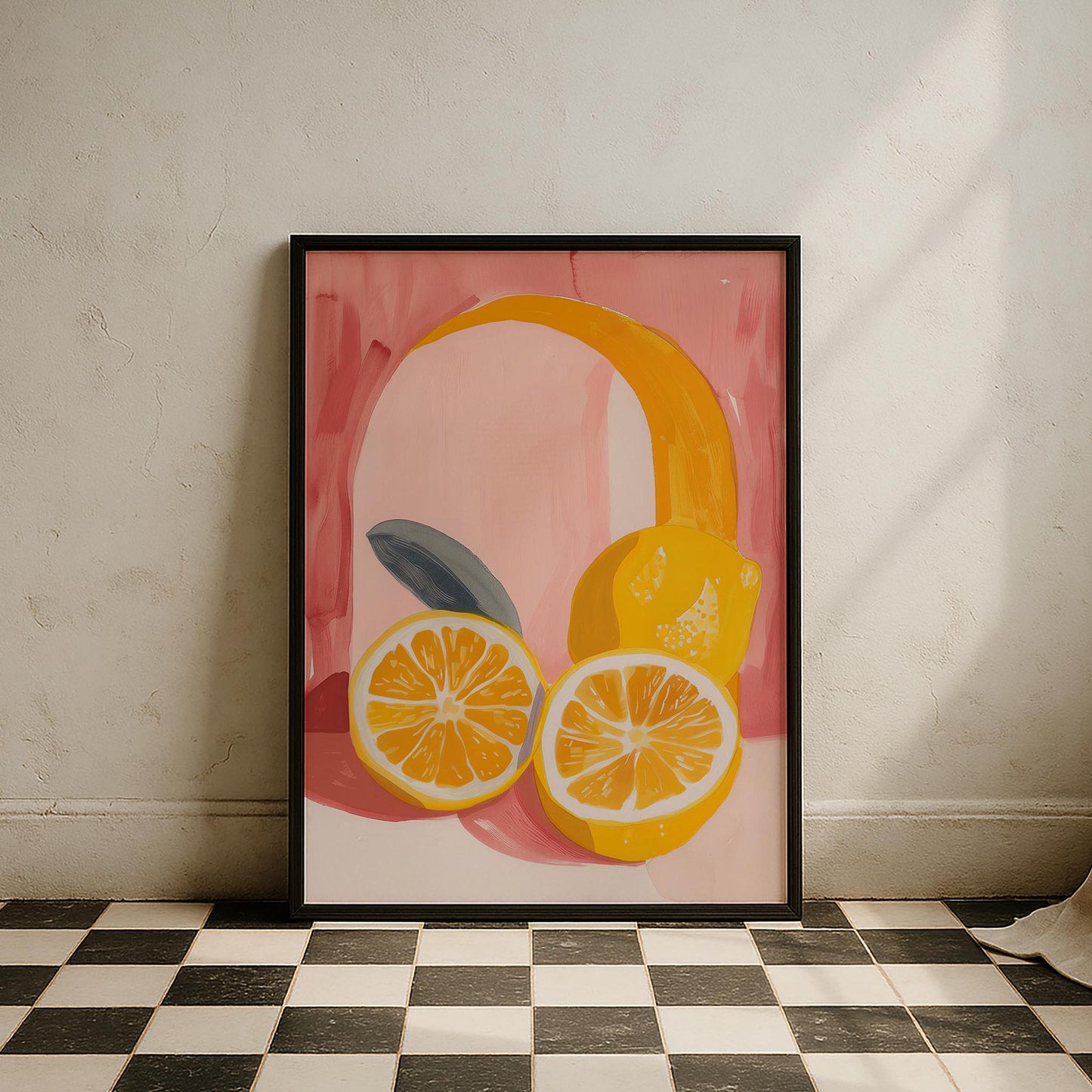 Limonlar Pembe Arka Plan Akdeniz İtalya Koleksiyonu Mutfak Duvar Tablosu