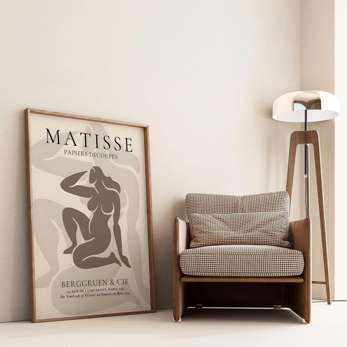 Matisse Kağıt Kesimleri Serisi Minimalist Bej Kadın Figürü I Duvar Tablosu